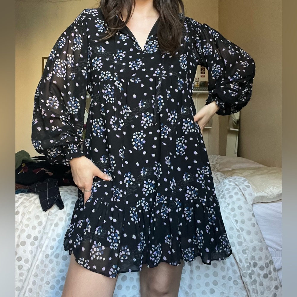 Urban Outfitters Black Floral Long Sleeve Dress
